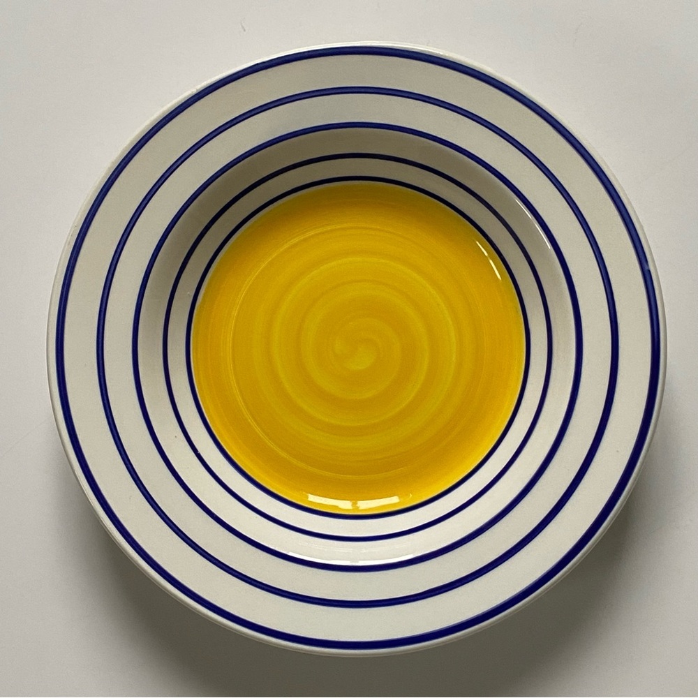 Italy Ceramica Quadrifoglio Bowl Vintage Yellow Blue Stripes Soup Pasta 8 1/2"